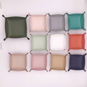 Plateau carré en cuir <span class=keywords><strong>commode</strong></span> de bureau organisateur bijoux plateau fourre-tout pour monnaie boîte à clés téléphone portefeuille montre - Product Image 2