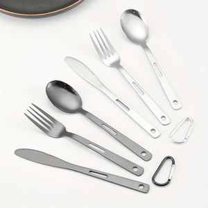 Wholesale Portable Stainless Steel <b>Knife</b> <b>Fork</b> <b>Spoon</b> <b>Set</b> with Carabiner for Travel Camping Modern Outdoor Cutlery <b>Set</b> - Product Image 2