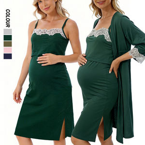 Conjunto <span class=keywords><strong>de</strong></span> Bata <span class=keywords><strong>de</strong></span> Maternidad <span class=keywords><strong>de</strong></span> <span class=keywords><strong>2</strong></span> Piezas, Camisón <span class=keywords><strong>de</strong></span> Modal con Encaje y Bata para Parto, Hospital y Posparto - Product Image 1