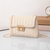 Handgefertigte Bohemian Casual Tragetasche aus Stroh mit Blumendruck, Canvas, Strickmaterial, Reißverschluss, Rattan, Goldkette, für Damen, Hochzeit, Langlebig