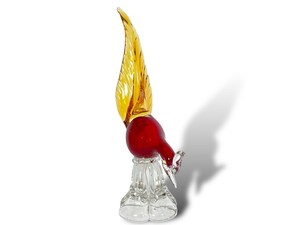 Figurine d'oiseau en verre soufflé à la main, corps rouge, ailes jaunes, base transparente, sculpture animale, objet d'art décoratif - Product Image 4