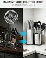 Bloc à couteaux universel, support à couteaux et ustensiles 3-en-1 en acier inoxydable, base antidérapante extra stable, organisateur de cuisine