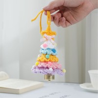 Pochette à cordon en peluche douce bleue au crochet, faite main, forme irrégulière 15*7cm, ornement de sapin de Noël, cadeau de Noël tendance