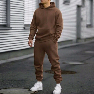 Conjunto de Sudadera con Capucha y Pantalones Deportivos para Hombre, Color Sólido, Estilo Casual, Manga Larga, Diseño con Cordón y Bolsillos, Ropa de Otoño - Product Image 1