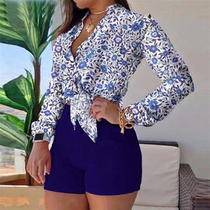 Ventes en gros de costumes pour femmes, chemises à manches longues décontractées et shorts, ensemble deux pièces - Product Image 2