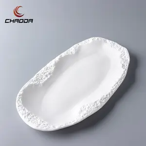 12 Inch Restaurant Ceramic Large Modern Stone Lines Dinnerware For Restaurant Porcelain Serving Oval Platter Ceramic Big Plate