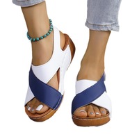 Sandales plates pour femmes à bout ouvert, style romain, à semelle épaisse, avec velcro, colorées, prix d'usine, transfrontalières