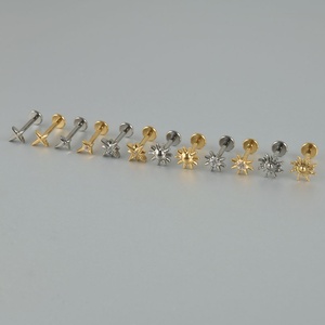ASTM F136 G23 <b>Titanium</b> Threadless 16G Sparkling Cubic Zirconia North Star Stud Earring Labret <b>Ring</b> Piercing Jewelry for Party - Product Image 3