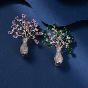 XILIANGFEIZI Palácio Romano Colorido Árvore Vida Vaso Broche das Mulheres Alto Grau de Cobre Zircão Peito Flor - Product Image 1