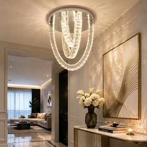 Moderna Lámpara de Techo Decorativa de Lujo Personalizable con Tiras de Acero Inoxidable y Cristal para el Techo del Hogar - Product Image 1