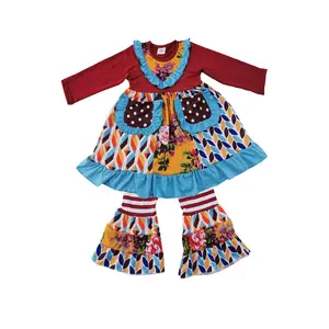 Conjunto de roupa infantil para bebês, conjunto de calças florais para bebês do outono e inverno de algodão