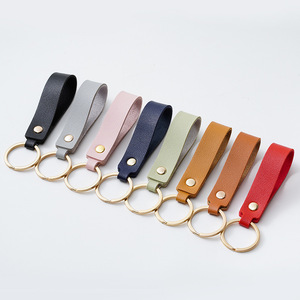 オリジナルロゴ入り 本革キーホルダー ゴールド カーキーチェーン ノベルティ・販促品に最適 - Product Image 1