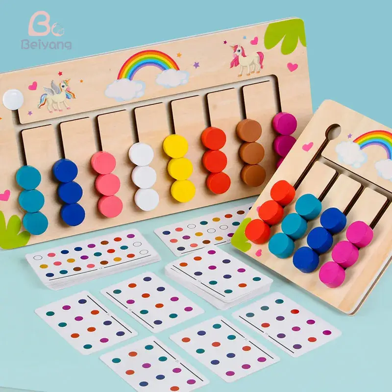 मोंटेसरी लर्निंग खिलौने मोबाइल रंग और आकार पहेली, मैचिंग ब्रेन टीज़र लॉजिक गेम बच्चों के लिए प्रारंभिक शैक्षिक लकड़ी के खिलौने