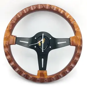 Wood Car Steering Wheels Universal 380mm Classic Real Wooden Steering Wheel 15 Inch Car Chrome Wood Grain Steering Wheel