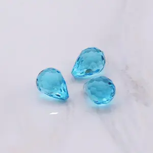 Prix de gros Goutte d'eau en verre synthétique 3.5x6mm Pierres synthétiques en vrac bleu aigue-marine