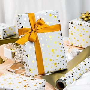 Gold Foil Star Wrapping Paper 17 In X 32.8 Ft Reversible Metallized Gift <b>Wrap</b> For Birthday Valentine Mothers Day - Product Image 5