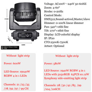 Luz Móvil de Cabeza LED con Zoom DMX de 19x40W RGBW 4en1 Tipo Ojo de Abeja para Escenarios, Bares, Clubes y <span class=keywords><strong>Conciertos</strong></span> - Product Image 4