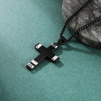 Collier pendentif croix en acier inoxydable en gros, bijoux religieux, cadeau traditionnel, plaqué or 18 carats, collier croix noire pour homme