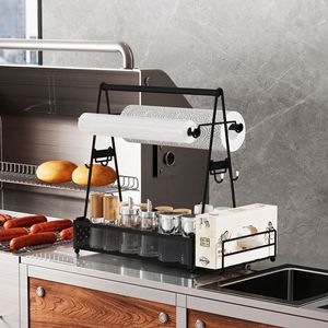 Étagère à épices portable en acier au carbone avec porte-serviettes en papier, organisateur pour camping, barbecue, pique-nique en extérieur et rangement de cuisine - Product Image 4