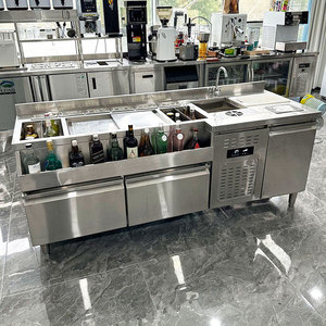 محطة بار كوكتيل من الفولاذ المقاوم للصدأ بتصميم عصري ووظائف كاملة مع ثلاجة على الطراز الأوروبي - Product Image 3