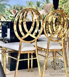 新スタイル豪華イベントラウンドバックゴールドバック椅子ステンレス鋼ウェディングホテルの椅子