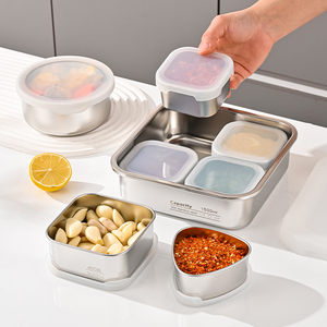 กล่องเก็บอาหารสแตนเลส 304 พร้อมฝาปิดซิลิโคน; เหมาะสำหรับการแช่เย็นและอุ่นด้วยไมโครเวฟ - Product Image 3