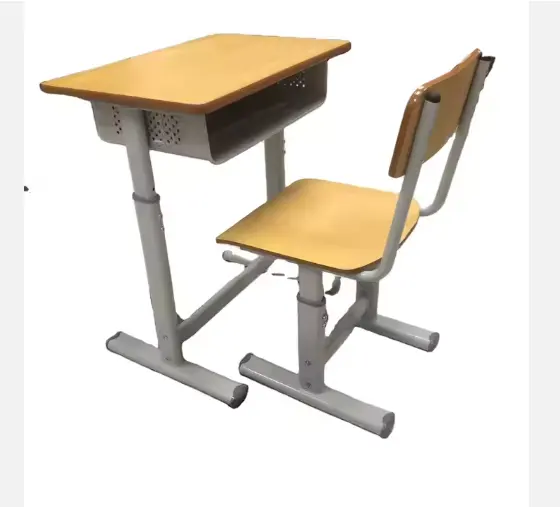Proveedor de muebles escolares ajustables de madera contrachapada simple, escritorio de aula, silla de estudiante para escuela primaria hecha en China
