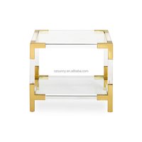 Table basse moderne en acier inoxydable, acrylique et verre avec accents dorés, design luxueux, meubles durables pour le salon, pour un usage domestique