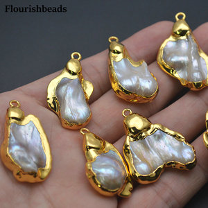Colgante de concha de perla <span class=keywords><strong>madre</strong></span> blanca Natural chapado en oro clásico, losa de forma libre para collar, pendientes, fabricación de colgantes de moda - Product Image 2