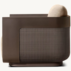 Chaise longue en aluminium RH Sedona Cane, cadre bronze foncé avec tissu crème et accents en rotin tressé, chaise d'appoint moderne pour patio extérieur - Product Image 5