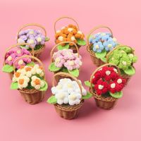 Populaire multicolore Crochet combiné bouffée fleur panier plante en gros laine tricoté fleur ornement pour la décoration de la maison