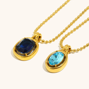 Collana con Ciondolo in Acciaio Inossidabile 316L Placcato <span class=keywords><strong>Oro</strong></span> 18K con Zirconi <span class=keywords><strong>Blu</strong></span>, Catena a Sfera Impermeabile, Gioielli per Donne - Product Image 1