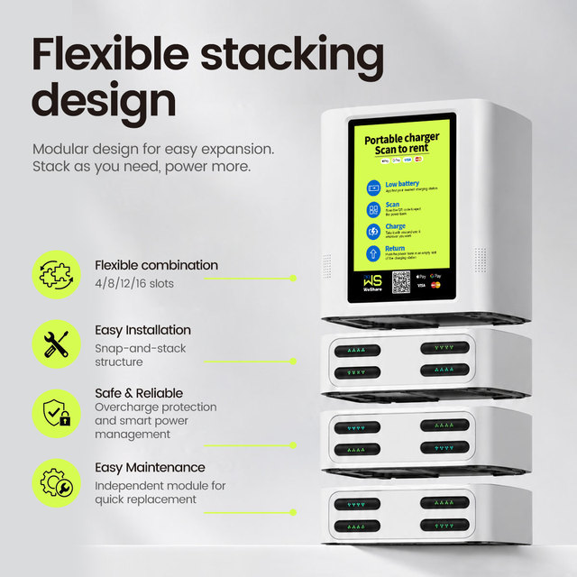 16 Slots Stackable Shared Power Bank Rental Kiosk Self Service Phone Charging Vending Machine for Airport Hotel