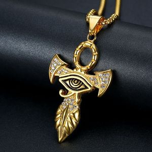 Horus Eye Pendant Necklace Gold Plated Stainless Steel Pave Setting <b>Cross</b> Design Gift Jewelry - Product Image 1