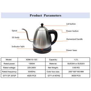 NEW Larger Power 1360W Beautiful 0.8L Stainless Steel Cordless Small Gooseneck Coffee <b>Kettle</b> <b>Temperature</b> <b>Control</b> - Product Image 4