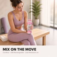 Mug électrique auto-mélangeur pour adultes, idéal pour la salle de sport, portable, anti-fuite, réutilisable, mélangeur de café et de lait avec un joli design rose, cadeau