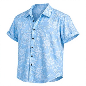 เสื้อเชิ้ตแขนสั้นพิมพ์ลายดอกไม้สีฟ้าอ่อนสำหรับผู้ชาย เสื้อเชิ้ตติดกระดุมลำลองสำหรับฤดูร้อน ชายหาด วันหยุด รีสอร์ท ขายส่ง - Product Image 4