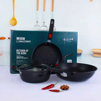 Ensemble de 3 ustensiles de cuisine antiadhésifs en pierre médicale pour la maison : Wok, marmite et poêle à frire