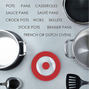 Couvercle de casserole multifonctionnel en verre trempé Pgy avec rebord en silicone, poignée anti-chaleur, compatible lave-vaisselle, pour poêle à frire - Product Image 6