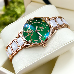 Montre à quartz pour femme, design rose, marque de luxe 3606, bracelet en céramique et acier inoxydable, classique, pour le poignet - Product Image 5