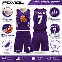 Maillot de basketball personnalisé violet à col en V avec motif flamme, entièrement sublimé, équipement sportif personnalisé pour ligue locale USA