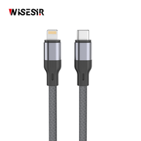Câble de données WISESIR Type C vers USB-C en alliage d'aluminium avec double port 3A, charge rapide 27W 3.0 PD pour appareil photo