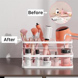 Support <span class=keywords><strong>mural</strong></span> adhésif en métal pour sèche-<span class=keywords><strong>cheveux</strong></span> et produits de soin, avec rangement pour brosses - Product Image 3