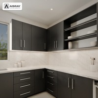 Meuble de cuisine en mélamine sur mesure, aménagement moderne en U, rangement par tiroirs, boîtes de rangement en MDF et fourniture pour projets de villas