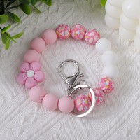 Niedliches Blumen-Silikon-Perlenarmband mit Blumendruck, elastisches Schlüsselband, Handtaschenanhänger, Damen-Taschenaccessoire