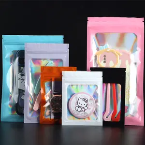 Transparent Packaging Ziplock Mylar Bag Custom Logo Printed Small Self Resealable Jewelry Socks Holographic Plastic Pouch