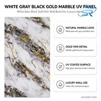Panneau mural composite PVC effet marbre UV, revêtement brillant bleu doré, imitation marbre fluide, revêtement mural intérieur