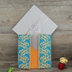 Personalisierte Blanko-Einladungskarte im Indischen Stil in Grün und Orange mit Luxus-Flockdruck - Product Image 3