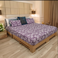 Ensemble de draps de lit double king size 4 pièces ultra doux 100% coton rayés/à motifs floraux pliés |   Literie écologique 400TC