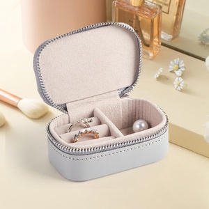 Mini <strong>Jewelry</strong> <strong>Box</strong> Handmade Costume Square PU Leather Premium Travel Zipper Women Ring <strong>Box</strong> with Logo - Product Image 5